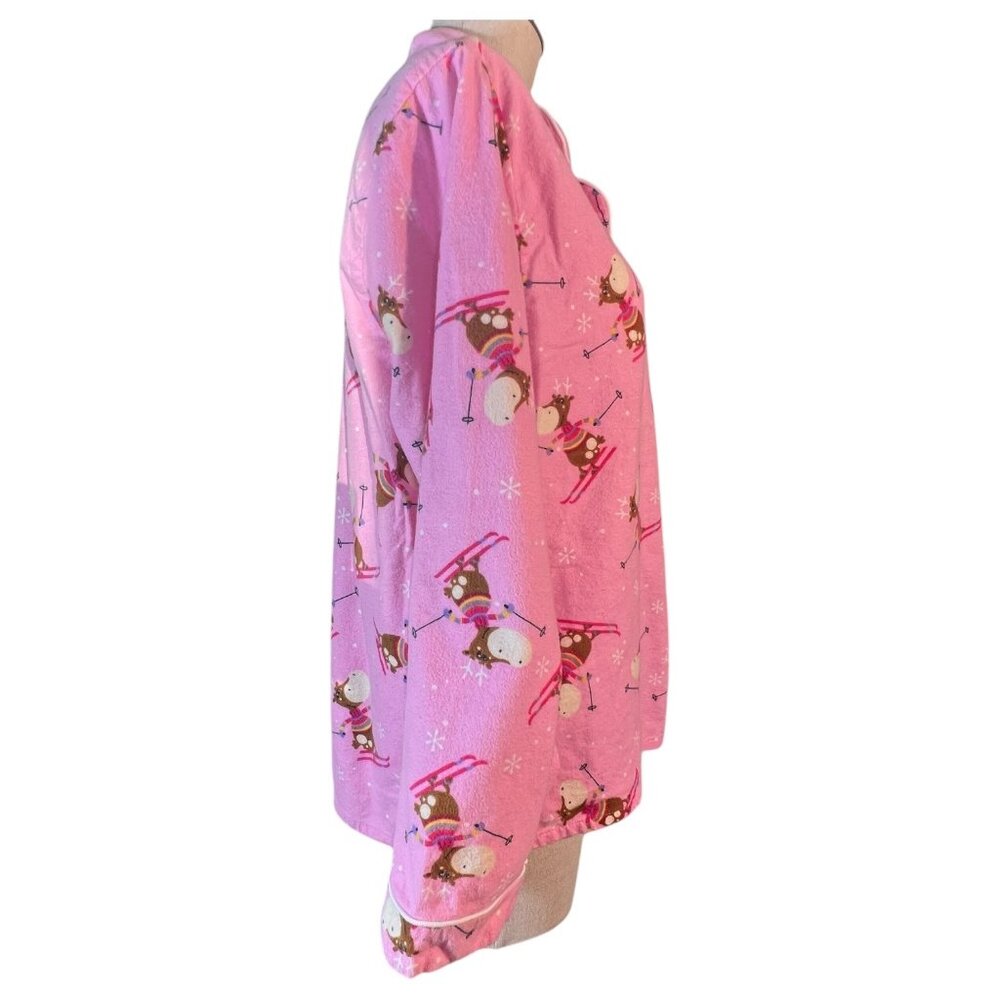 Womens Pink Skiing Moose Pajama Set Cotton Flannel By Character Size Large - Picture 5 of 11